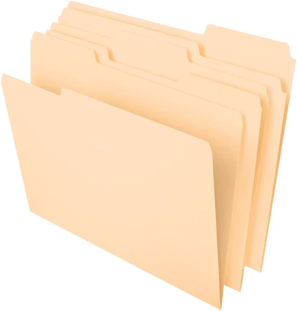 41NvO1ftPyL._AC_SL1080_.jpg File Folders, Size, 8-1/2" x 11", Classic Manila, 1/3-Cut Tabs in Left, Right, Center Positions, 100 Per Box (65213) - Image 1