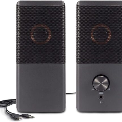 Computer Speaker, Compact Size Speaker with Headphone Jack, Enhanced Bass and Volume Control, Stereo 2.0 USB Powered 3.5mm Aux Multimedia Speakers for Laptop/Desktop/Tablets/Phone