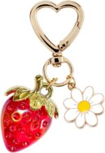 Cute Strawberry Keychain,Bag Charms, Heart Flower Daisy Key chains Accessories Decor for Girls Purse Gift