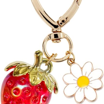 Cute Strawberry Keychain,Bag Charms, Heart Flower Daisy Key chains Accessories Decor for Girls Purse Gift