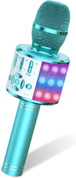 Kids Karaoke Microphone Machine Toys for Girls Bluetooth Microphone with LED Light, Birthday Gift for Girls Boys 3 4 5 6 7 8 9 10 11 12 Year Old Kids Toys(Blue)