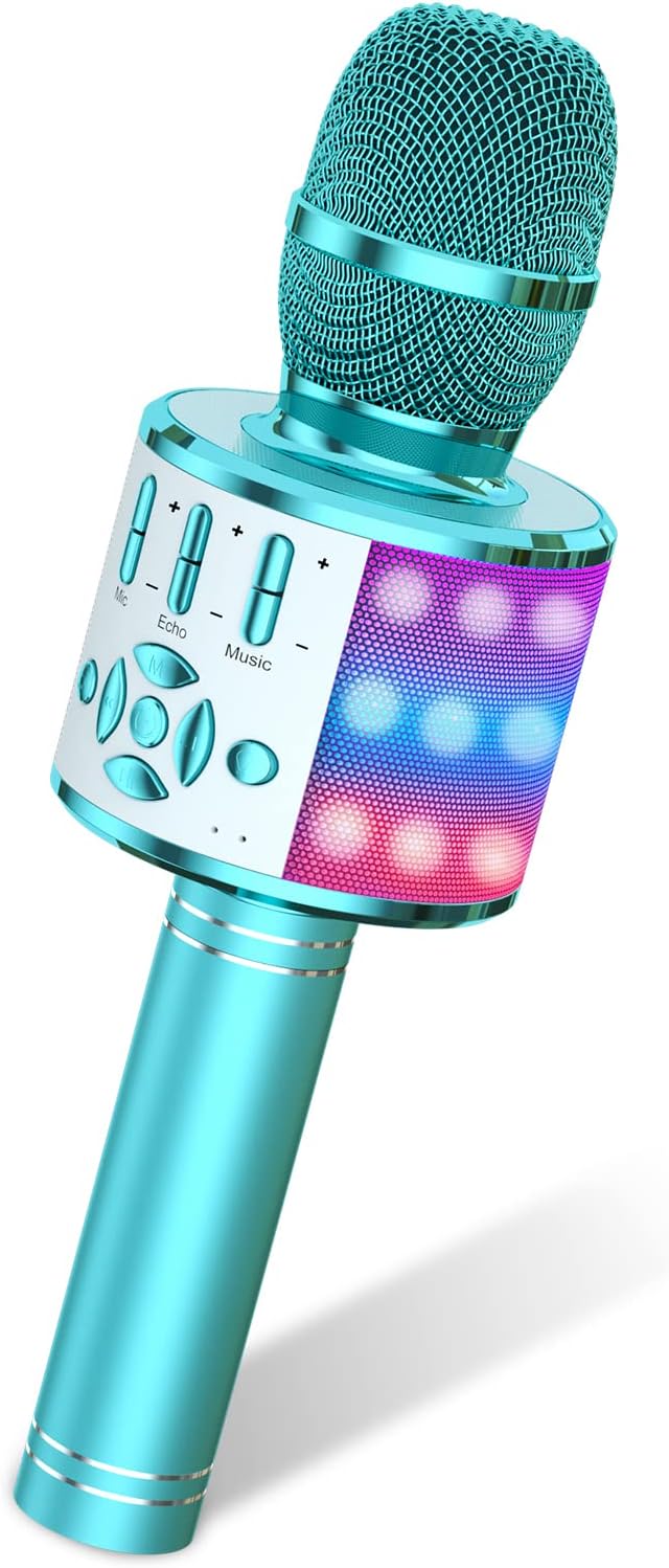 61VfVDrr94L._AC_SL1500_.jpg Kids Karaoke Microphone Machine Toys for Girls Bluetooth Microphone with LED Light, Birthday Gift for Girls Boys 3 4 5 6 7 8 9 10 11 12 Year Old Kids Toys(Blue) - Image 1