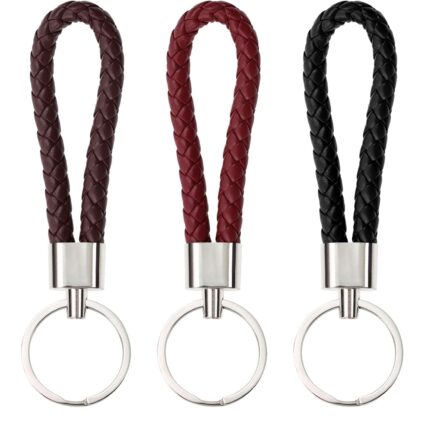 Braided Leather Key Fob Car Keychain Ring Woven Strap Keychain Accessories for Men Women Birthday Christmas Gifts