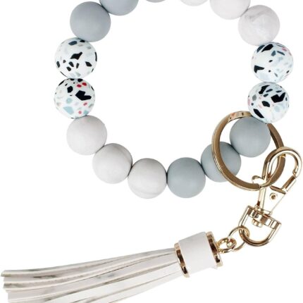 Key Ring Bracelet Car Keychain Holder Wristlet Silicone Women Beaded Bangle Chains