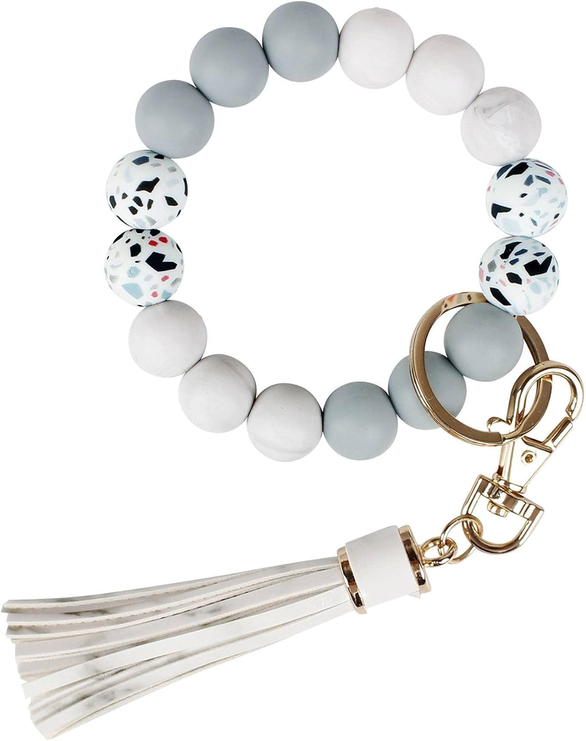 61eBlHndBCS._AC_SL1500_.jpg Key Ring Bracelet Car Keychain Holder Wristlet Silicone Women Beaded Bangle Chains - Image 1