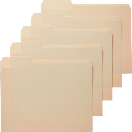 File Folders with Tabs for Filing, 1/3-Cut Tab, Assorted Positions,  Size, Manila, Pack of 100