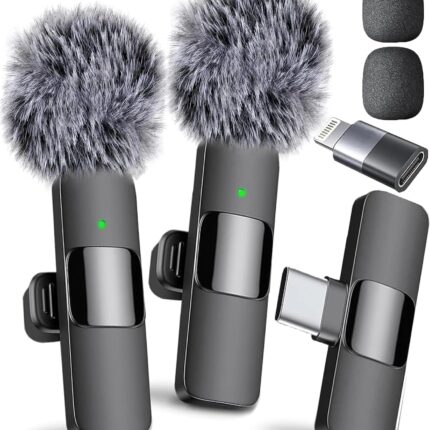 Wireless Microphone for , , , Lavalier Microphone for Video Recording - 2 Pack  Mic Crystal Clear Recording with USB-C for Podcast,