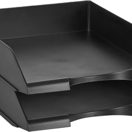 Rectangular Stackable Office  Size Plastic Organizer Desk Tray, Pack of 2, 13.3" x 10" x 2.5", Black