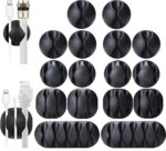 16-Pack Black Cord Organizer - Adhesive Cable Clips Holder for Desk, Wall, Car - Wire Management Clips for  Charger, USB, Computer Cables - No-Slip Cord Keepers with Strong Sticky Backing