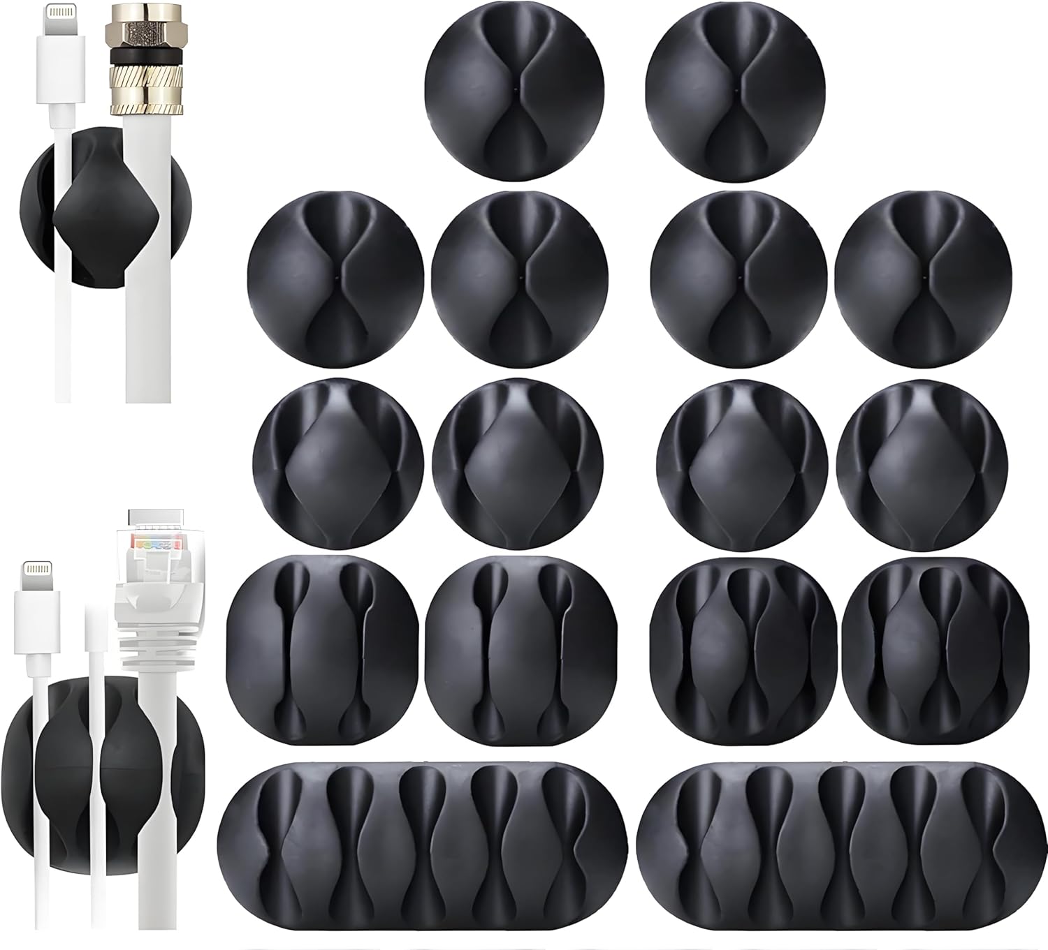71kRsLzoL._AC_SL1500_.jpg 16-Pack Black Cord Organizer - Adhesive Cable Clips Holder for Desk, Wall, Car - Wire Management Clips for Charger, USB, Computer Cables - No-Slip Cord Keepers with Strong Sticky Backing - Image 1