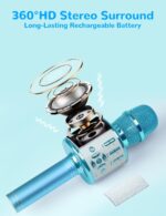 Kids Karaoke Microphone Machine Toys for Girls Bluetooth Microphone with LED Light, Birthday Gift for Girls Boys 3 4 5 6 7 8 9 10 11 12 Year Old Kids Toys(Blue) - Image 2