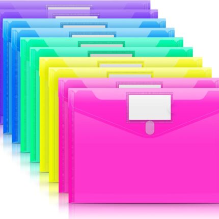 10 Pack Plastic Envelopes Poly Envelopes, Clear Document Folders File Folders US  A4 Size File Envelopes with Label Pocket, Assorted Color