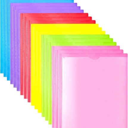 Heavy Duty Plastic Folders with Clear Front Pocket - 18PCS, 3 Pockets Folders with Prongs and Card Slot, for  Size Sheets, Bright Colors