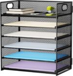 6 Tier Paper Organizer  Tray - Mesh Desk File Organizer with Handle, Paper Sorter Organizer for /A4 Office File Folder Holder - Black